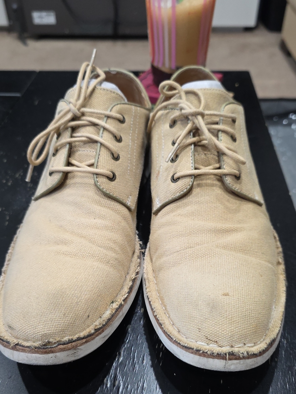 John Varvatos Beige Canvas Derby Shoes